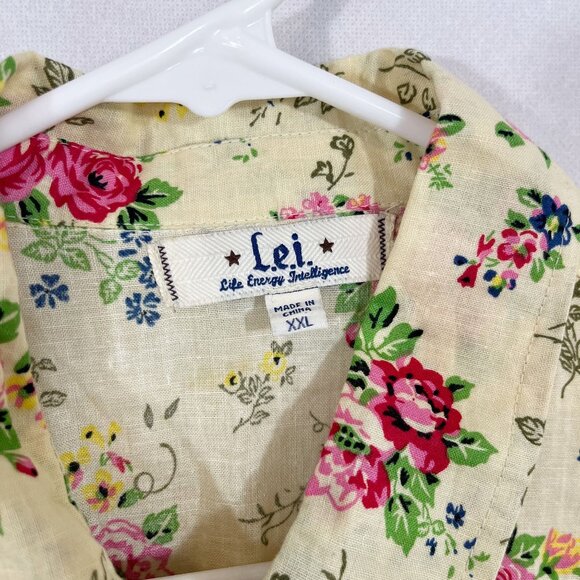 Vintage LEI Yellow Floral Long Sleeve Shirt Snap Button Western Boho - Size XXL - Picture 4 of 7